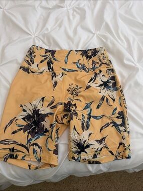 Hurley Mustard Yellow Floral High-Rise Bike Shorts
